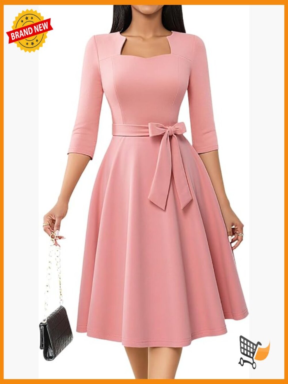Elegant A-Line Formal Cocktail Dress with 3/4 Sleeves